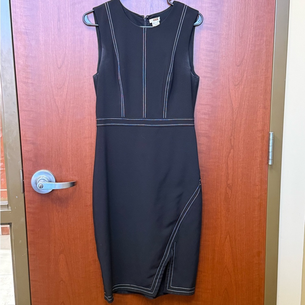 Shoshanna Black Sleeveless Sheath Dress with Contrast Stitching